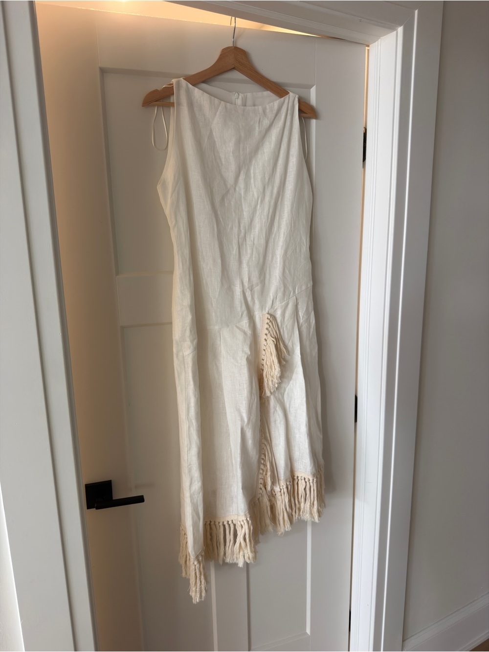 zara fringe linen dress nwt